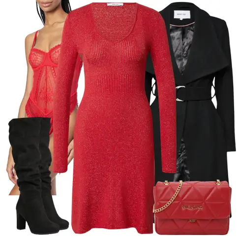Rot/Rosa/Dunkelrot Kleid Große Größe/Strick Große/Tunika/Langes Strickkleid/Pulloverkleid/Winter Strickkleid/Strickjacke Tracht/Kaschmir-Strickjacke/Morgenmantel/Lange Strickjacken/Rundhals-Strickjacke/V-Strickjacke About You kombinieren mit Schwarz High Heels Stiefel/Kniehoher Stiefel/Langer Stiefel/Overknee Stiefel/Spitzer Stiefel/Weitschaftstiefel About You