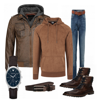 Outfit mit Rot Lederjacke Indicode Jeans "Visk"