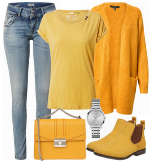 Outfit met geel Laars Rieker "Chique herfstoutfit"