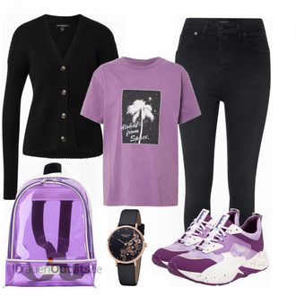 Outfit mit Lila T-Shirt Quiksilver "Perfekt für die Freizeit"