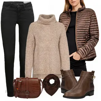 80er Outfit mit Braun/Dunkelbraun/Beige Klassischer Stiefel/Cowboystiefel/Gefütterte Stiefelette/Vintage Stiefel/Rahmengenähter Schuh/Leder Stiefelette/Lederjacke/Vintage Stiefelette/Reitstiefel/Chelsea Boot About You "Trendiges Herbst Outfit"Look: Uni, Western, Country Styl, Cowgirl, Schön, Duckfeet, 80er