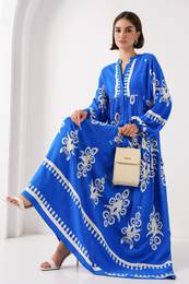 2423 Authentic Patterned Dress - White - Navy Blue