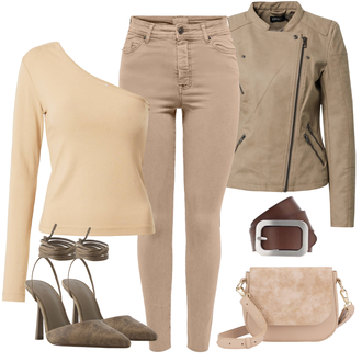 Prošívaný Outfit s Khaki/Šedá/Hnědá/Béžová Motorkářské Bund/Kožené Bund Bunda z Umělé Kůže/Bunda s Bočním Zipem/Kožené Bund/Motorkářská bunda Only "Cool podzimní outfit"