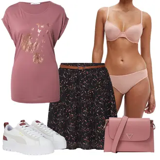 Smart Casual Outfit mit Schwarz/Lila/Rot Short Große Größe/Kleid Große Größe/Tunika/60er Jahre Rock/A Linien Rock/Boucle Rock/Tellerrock/Cocktail Rock/Ausgestellter Rock/Rock Mit Blumenmuster/Strickrock/Moderne Rock/Büro Rock/Bedruckter Rock/Rock Zum Binden/Wickelrock About You "Frühlings Outfit"Look: 70er, Business, Coole, Französische, Büro, Smart Casual