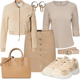 Winter Outfit mit Beige/Braun/Khaki Jeansrock/Minirock/Schuluniform Rock/Cordrock/Woll Rock/College Rock/90er Rock/Winterröcke/Moderne Rock/70er Minirock Pieces "Cool für die Freizeit"