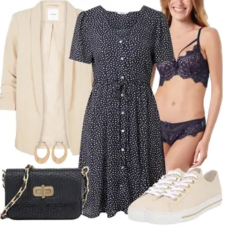 Hochzeitsgast Outfit mit Pastell/DunkelBlau/Blau Kleid Große Größe/Tunika/Blusenkleid/Lässiges Kleid/Baumwollkleid/Französisches Kleid/Polka Dot-Kleid/Retrokleid/Hemdkleid/Gesmoktes Kleid Only "Toller Look für die Freizeit"