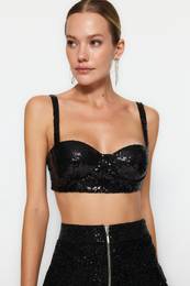 Sequin Black Crop Bustier
