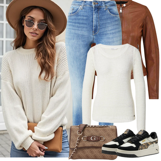 Outfit mit HellBlau/Blau Lederjacke/Ankle Boot/High Waist Jeans/Jeans mit Schlitz/Jeans mit Loch/Push up Jeans/Schlupfjeans/Cuir Chaussures/男士皮夹克/Winterjacke VERO MODA "Frühling outfit"