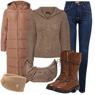 Stiefel Outfits Plateau mit Braun/Beige/Dunkelbraun Schnürstiefel/Springerstiefel/Biker Boot Mustang "Schickes Herbst Outfit"