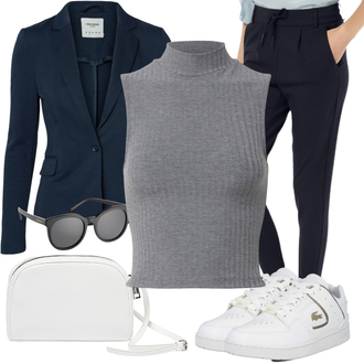 Outfit mit DunkelBlau/HellBlau/Blau Lederjacke/Blazerjacke/Blusenblazer/Boyfriend Blazer/Lässiger Blazer/Baumwoll ­Blazer/Eleganter Blazer/Strick­blazer/Kurzblazer/Sweatblazer/Lederjacke für Männer/Lederjacke VERO MODA "Outfit für den Sommer"