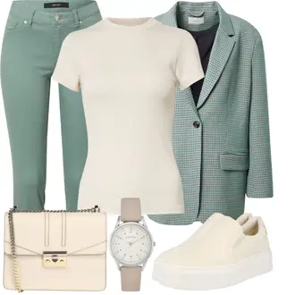 Outfit mit Türkis/Grün/Hellblau/HellGrün/Blau Lederjacke/Boyfriend Blazer/Blazer Kariert/Strick­blazer/Oversize Blazer/Lederjacke für Männer/Lederjacke Neo Noir "Frühlings Outfit"