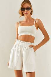 Women's Big Pocket Detailed Elastic Waist Parachute Fabric Shorts & Bermuda