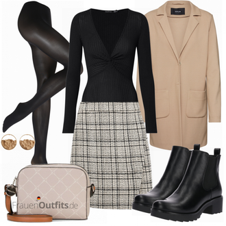 Oversize Kurz Outfit mit Schwarz Chelsea Boot/Lederjacke/Flache Stiefelette/Gummistiefelette About You "TAMARIS Umhngetasche"Look: Uni, Schick, Edel, Coole, Oversize, Techno, Unisex, Wetlook