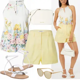 Schicke Outfits Coole mit Gelb High Waist Shorts/Leinen-short/Chino Shorts/Musselin Shorts/Kurze Hose/Bermuda GLAMOROUS "Schickes Sommer Outfit"Look: Uni, Preppy, 90er, Coole, Schlichte, Vintage