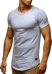 Leif Nelson Herren Sommer T-Shirt Rundhals-Ausschnitt Slim Fit Baumwolle-Anteil Moderner Männer T-Shirt Crew Neck Hoodie-Sweatshirt Kurzarm lang LN6368 Grau Medium