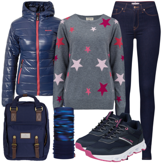 Outfit mit Dunkelblau Lederjacke/High Waist Jeans/Push up Jeans/Leder Schuhe/Thermojeans/Herren Lederjacke/Winterjacke Tommy Hilfiger "Perfekt für den Winter"