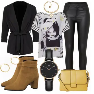 Outfit mit Schwarz/Dunkelblau/Dunkelgrau Lederjacke/Blazerjacke/Blusenblazer/Boyfriend Blazer/Eleganter Blazer/Strick­blazer/Longblazer/Oversize Blazer/Kurzblazer/Sweatblazer/Lederjacke für Männer/Lederjacke Sisters Point "Vila Jeans"