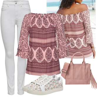 Orientální vzor Outfit s Růžová/Fialová Ležérní košile/Barevná košile/Mušelínová košile Lascana "Outfit na léto"
