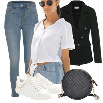 Mit Kette Outfit mit Weiß/Beige/Gold/Braun Sneaker Low/Schmaler Sneaker/Leder Sneaker Lascana "Modischer Sommer Look"