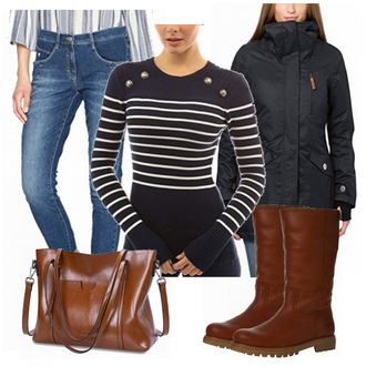 Winter Outfits Leichte 3/4-lang mit Braun/Beige Schultertasche/Notebook Tasche/Shopper-Tasche/Laptoptasche/Businesstasche/Tasche Büro S-ZONE "Blue Line Bluse"