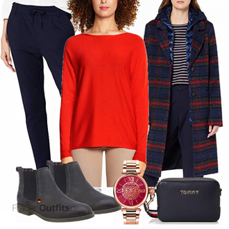 Outfit mit Dunkelblau/Blau Gefütterte Stiefelette/GummiStiefelette/Lederjacke/Flache Stiefelette/Chelsea Boot Tamaris "Tamaris schuhe"