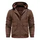 CARWORNIC Herren Lederjacke Kunstlederjacke Winterjacke Motorradjacke Für Herren Schwarz Braun Warme Kunstlederjacke Vintage Bikerjacke mit Abnehmbarer Kapuze