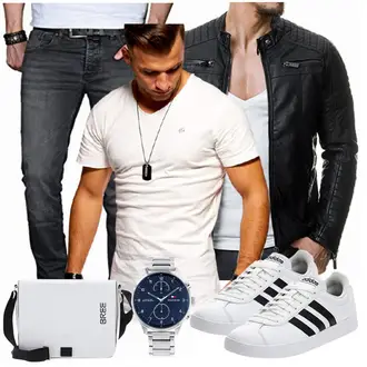 Wolle-seide Outfit mit Schwarz Jacke mit Seitlichem Reißverschluss/Motorradjacke/KunstLederjacke/Bikerjacke Redbridge "Street Style Outfit"
