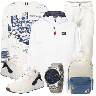 Outdoor Outfit mit Creme/Weiß/Khaki Biker Jeans/Cropped Jeans/Tapered-Jeans/Slim Fit Jeans/Lederjacke/Thermojeans/Caprijeans/Knöchelstiefel about you x alvaro soler "Freizeit Outfit"Look: Uni, Outdoor, Coole, Unisex, Old Money, Schlichte, Moderne