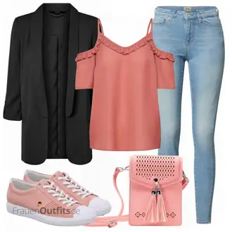 Outfit mit Blau/Hellblau/Braun Lederjacke/High Waist Jeans/Jeans mit Schlitz/Push up Jeans/Schlupfjeans/Leder Schuhe/Herren Lederjacke Only "Einzigartiges Freizeit Outfit"