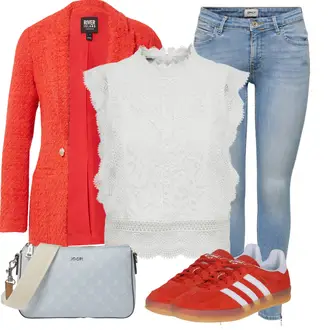 Outfit mit Rot/Dunkelrot/Braun/Orange Sneaker Low/Vintage Sneaker/Schmaler Sneaker Adidas Originals "Freizeit Outfits"