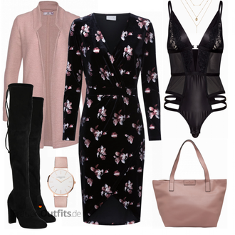 Elegant Outfit mit Schwarz Overknee Stiefel/Flache Overknee Stiefel/Kniehoher Stiefel/Leder Overknee Stiefel/Langer Stiefel About You "Bonny"Look: Uni, Casual, Edel, Coole, Elegant, Festlich, Old Money, Overdressed, Sexy