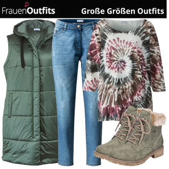 Outfit mit Grün SchnürStiefelette Rieker "Schöne Große Größen Outfits"