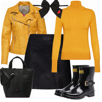 Outfit mit Schwarz Stiefel Barbour "Pullover VENICE"