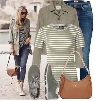 Outfit sa Tamnoplava/Ljubičaste boje/Svjetloplava/Plava Kožna Jakna/Traperice s Prorezom/Traperica Niskog Struka/Push-up Traperice/Slip-on Traperice/Traperice s Rupom/Traperica Niskog Struka/Ženske Traperice 7/8 Dužine/Kožne Cipele Only "Moderni outfit za proljeće"