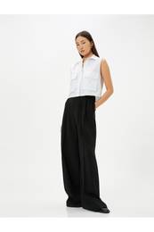 Crop Poplin Shirt Sleeveless Cargo Pocket Cuff Collar Buttoned