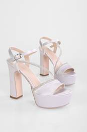 Women's Hanna Silver Satin Stone Platform Heel Shoes