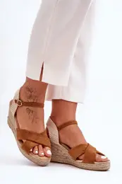 PG1 Women's Suede Sandals On Braided Wedge Camel Tessa