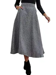 Minetom Damen Wollrock Midi Rock Rockabilly Vintage Retro Röcke Freizeitrock Lang Hohe Taille A Linie Skirt Partyrock A Grau M