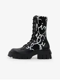 Black Base Stretch Lettering Black Womens Patterned Shoes - Women