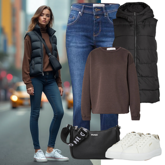 Outfit sa Plava/TamnoPlava Hlače rupa hlača/Skinny Hlače/Jeggings/Traper Tajice/Hlače s Prorezom Marc O'Polo "Lagana odjeća"