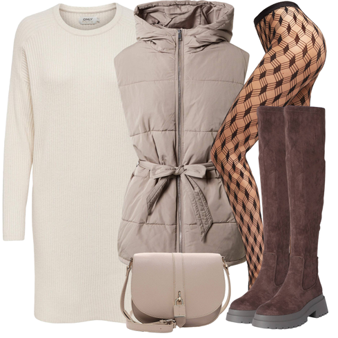 Beige/Creme/Weiß/Khaki/Braun Langes Strickkleid/Langarm Etuikleid/Pulloverkleid/Winter Strickkleid/Kaschmir-Strickjacke/Morgenmantel/Lange Strickjacken/Rundhals-Strickjacke Only kombinieren mit Dunkelbraun/Braun/Lila Kniehoher Stiefel/Flache Overknee Stiefel/Reitstiefel/Overknee Stiefel/Langer Stiefel/Weitschaftstiefel About You