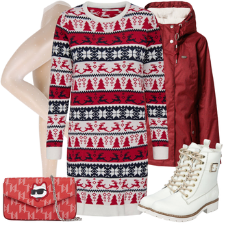 Outfit sa Bež/Bijela/Krem Gležnjača na Vezanje/Motociklistička čizma/motociklistička čizma/Borbena Čizma/Ravna Gležnjača Rieker "Zimski outfit"