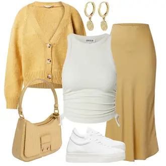 Satin Outfit mit Gelb/Khaki/Gold Hochzeitsgast Rock/Vintage MaxiRock/Moderne Rock/MidiRock/Langer Rock/StrickRock/Italienischer Rock/Cocktail Rock/Wadenlanger Rock Edited "Leichte Frühlings Outfits"
