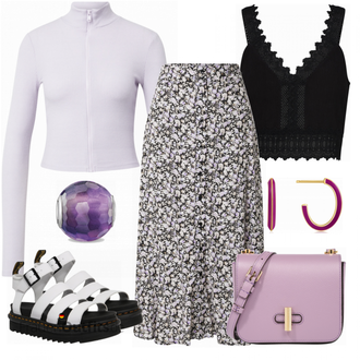 Midi Outfit mit Schwarz/Braun/Weiß/Blau/Rot/Lila Shirt & Top Große Größe/Bluse und Tunika/Kleid Große Größe/Strick Große/Bluse Große Größe/Crop Top Spitze/Strick Top/Spitzenshirt/Spitzentop/Ärmelloses Shirt/Herrenschuhe/Spaghetti Top About You "Schöner Sommer Look"