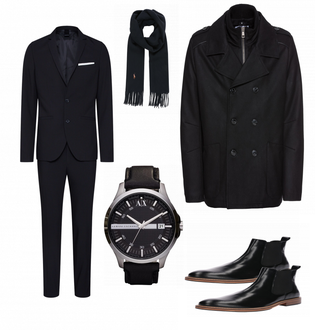Outfit mit Schwarz/Weiß Uhr Armani Exchange "Business Outfit klassisch"