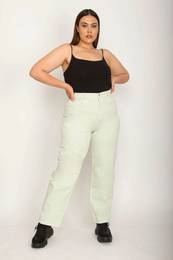 ans Women's Large Size Green Comfortable Cut, 5 Pockets Jeans Trousers