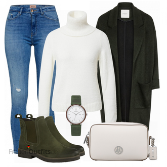 Outfit mit Dunkelgrün Strickjacke Tracht/Kaschmir-Strickjacke/Baumwoll Strickjacke/Strickjacke Gefüttert/Lange Strickjacken/Stehkragen-Strickjacke/Winter Strickjacke/Wolle Strickjacke/Kaschmir Mantel/Strickfleece Mantel/Strickmantel/Lodenmantel/Langer Mantel/Midi Mantel/Wintermantel Wollmantel Pieces "Herbstliches Freizeit Outfit"