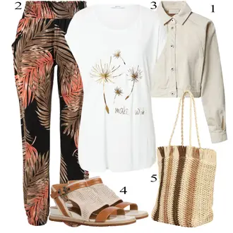 Outfit sa Bež/Zeleno/Narandžasta Hlača s Perjem/Hlača s Uzorkom Lascana "Ljetni outfiti"
