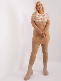 Plus size camel sweater with a round neckline