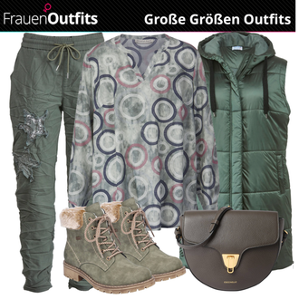 Outfit mit Grün SchnürStiefelette Rieker "Herbst Outfit in großen Größen"